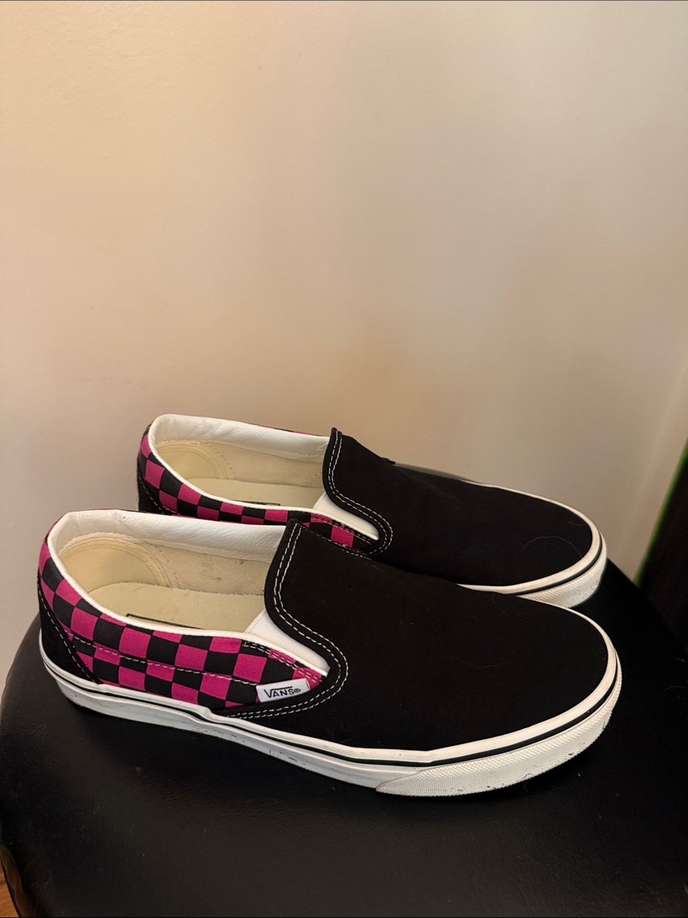 Vans Slip-On Sneakers - Black with Pink Checkerboard